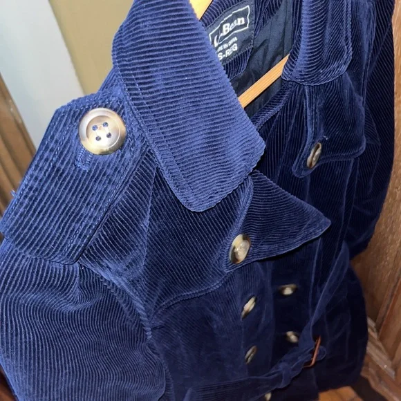 LL Bean Navy Blue Corduroy Double Button Up Jacket Pea Coat - Picture 14 of 15